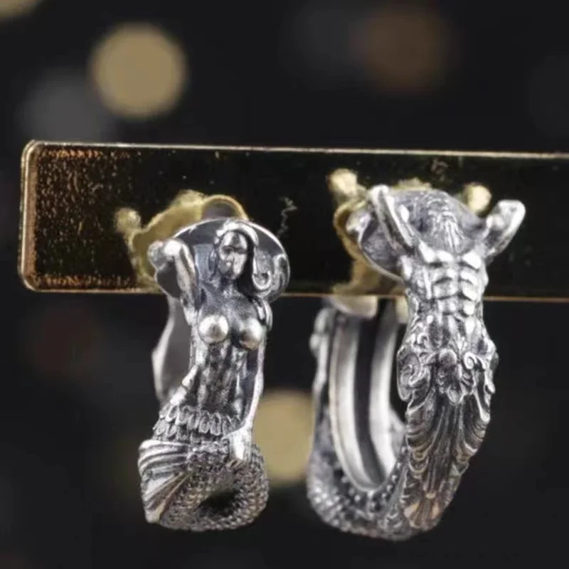 Асимметричные серьги в стиле ретро Нептун Посейдон Русалка женские и мужские для