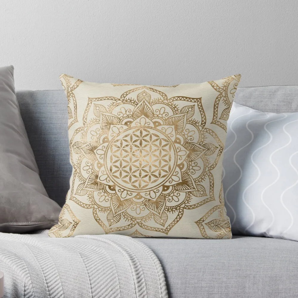 

Flower of Life in Lotus - pastel golds and canvas Throw Pillow Pillowcase Home Decorative Sofa Pillow Cover