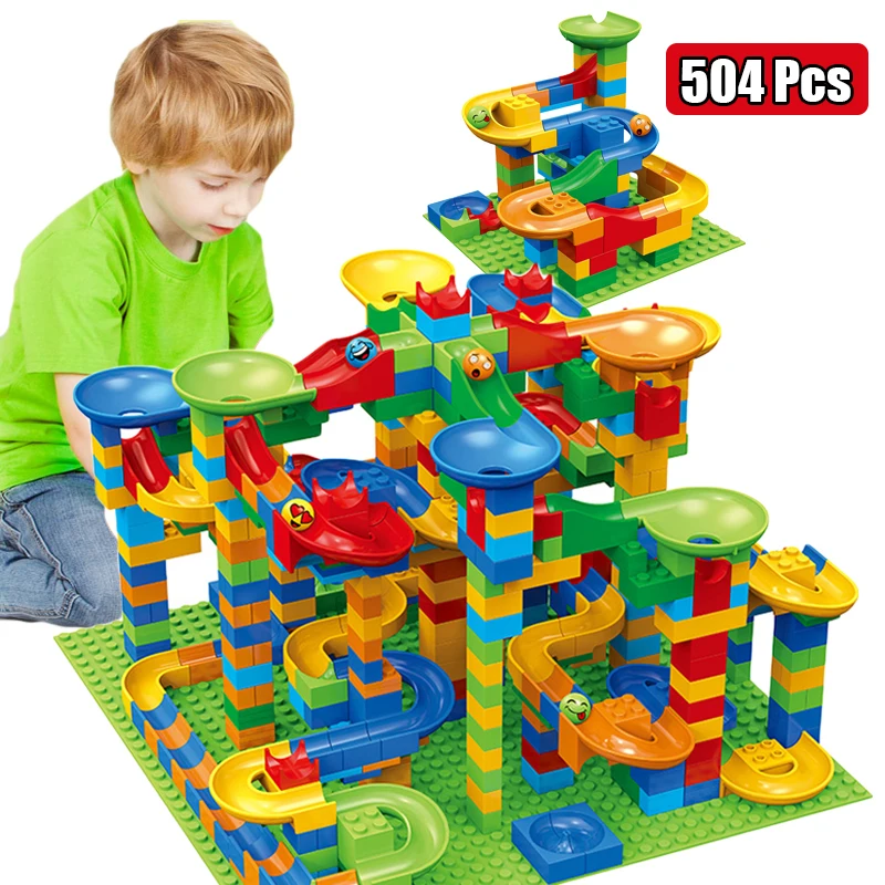 

84-504PCS Small Size Marble Race Run Blocks Maze Ball Track Building Blocks Plastic Funnel Slide Assemble DIY Bricks Kids Gift