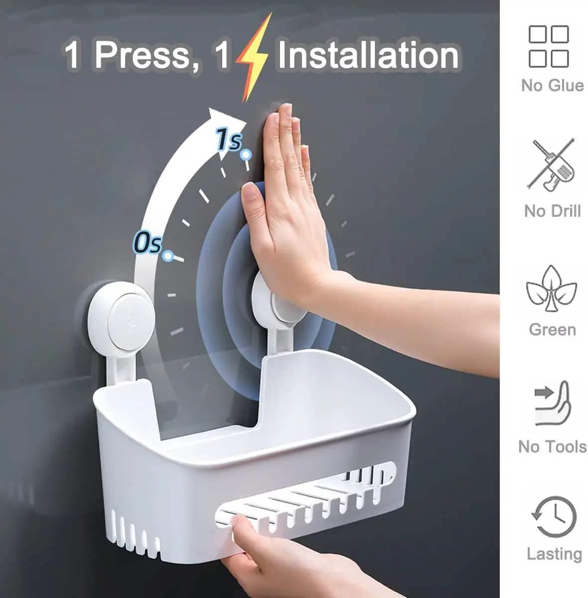 

Shower Caddy Suction Cup 2 Pack Durable Shower Organizer Shower Shelf No-Drilling Removable Shower Basket for Bathroom Storage