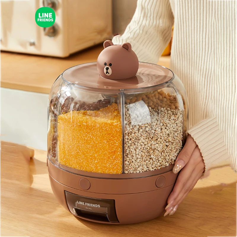 

Line Friends Brown Sally Split Rotary Rice Bucket Insect Proof and Moisture-Proof Sealed Household Grain Storage Box