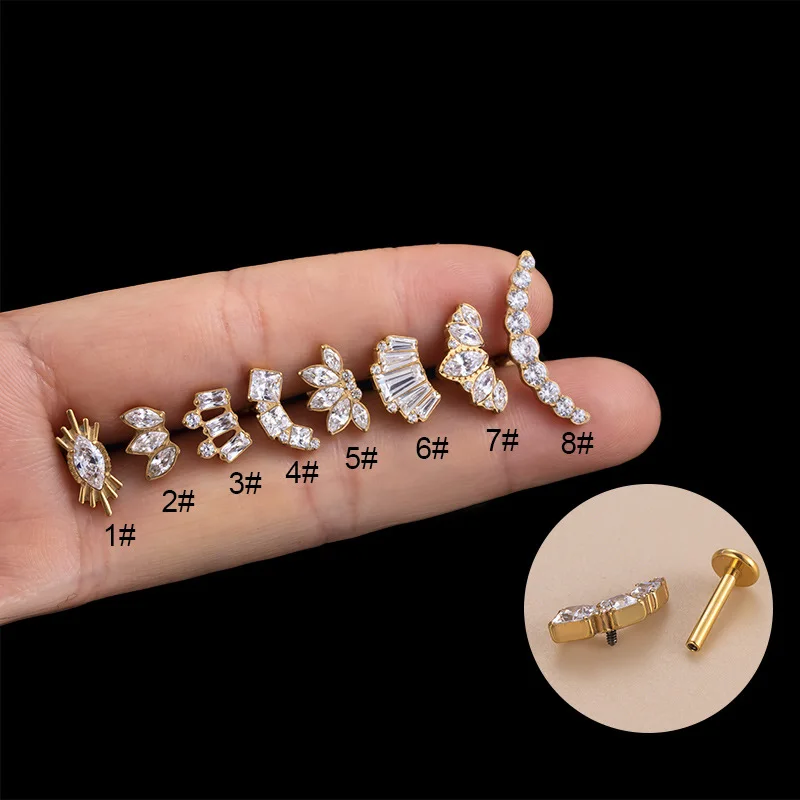 

16G Piercing Labret Studs F136 Titanium Crown Zircon Internal Thread Lip Lobe Earring Cartilage Tragus Piercing Body Jewelry