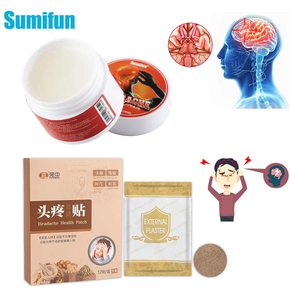 Пластырь для снятия головной боли Sumifun, помогает сну, головокружение, мигрень, лечение шума в ушах, медицинская мазь, тревожность, нерв, уход за здоровьем