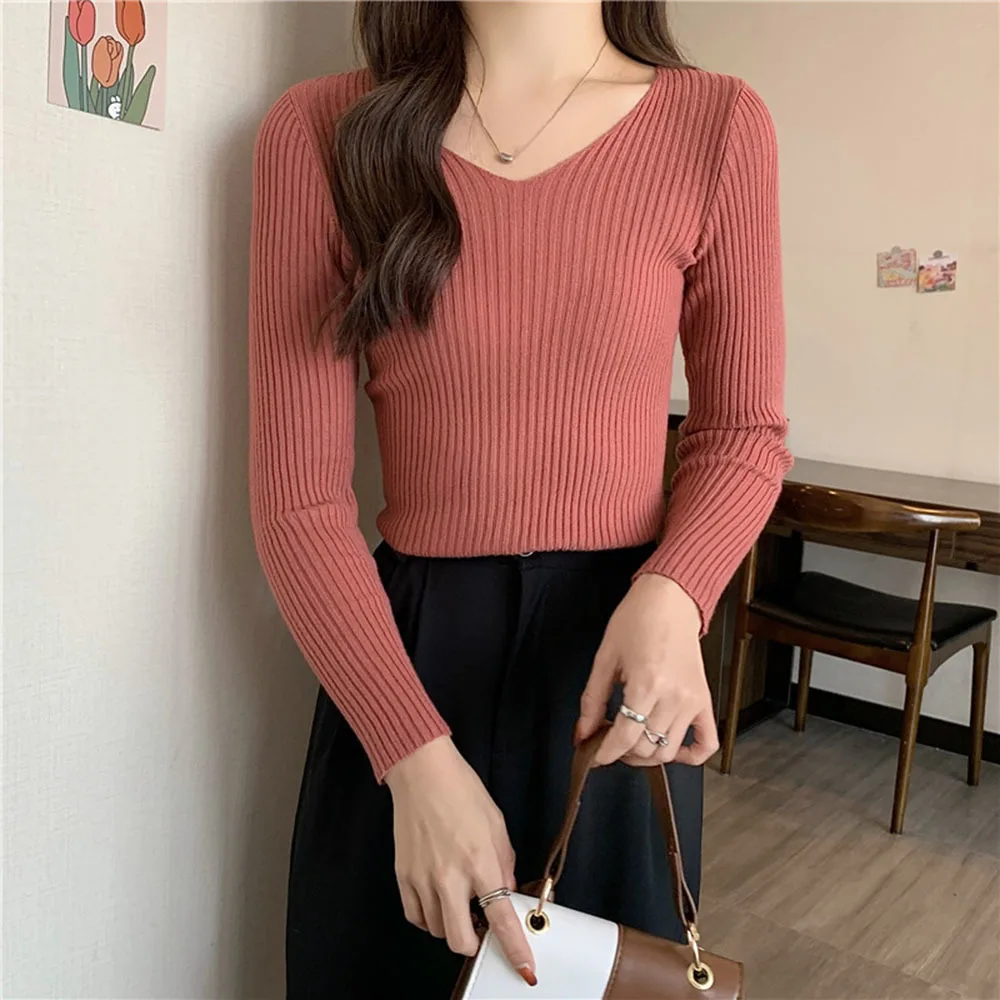 2022 базовый однотонный осенне-зимний пуловер с круглым вырезом Женский вязаный