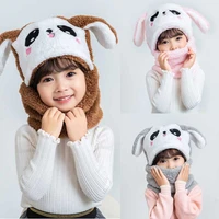 winter cartoon baby hats plus fleece kids rabbit panda caps for girls boys scarf thicken cap children newborn photography stuff
