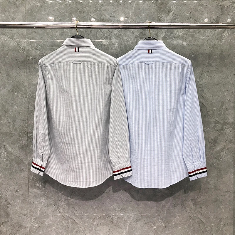 TB THOM Men's Classic-Fit Shirt 2022 New Long-Sleeve Button-Down Cotton Tops Striped Fashion Brand Single Breasted Casual Shirts