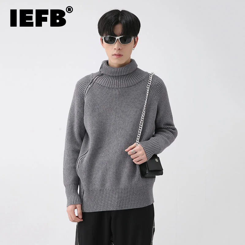

Новинка Осень-зима мужской свитер IEFB на молнии с высоким воротником и длинным рукавом Однотонная Базовая рубашка 2023 модная мужская индивид...