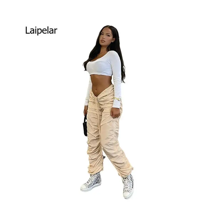 

Штаны-шаровары Laipelar со средней талией женские, повседневные хипстерские спортивные брюки со шнуровкой в стиле хип-хоп для бега и фитнеса, ул...