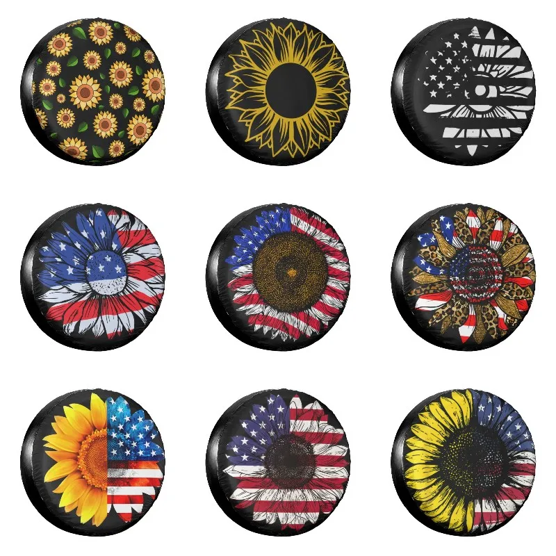 

Beautiful Sunflower Spare Tire Cover for Mitsubishi Pajero Custom Flower Dust-Proof Car Wheel Covers 14" 15" 16" 17" Inch