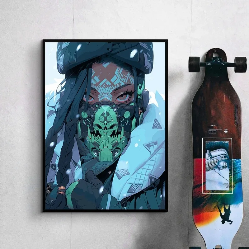 Киберпанк Самурай Девушка Холст Принт Без Рамы Настенное Искусство Японский