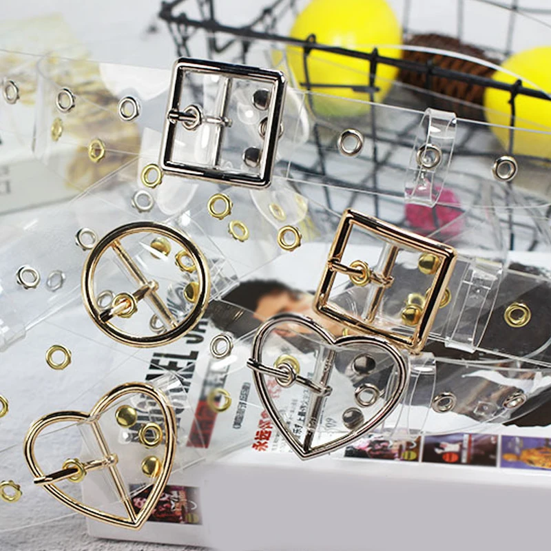 

Transparent Punk Waist Belt PVC Plastic Invisible Clear Belt Rivet Eyelets Belt Casual Resin Round Square Heart Pin Buckle 1 Pc