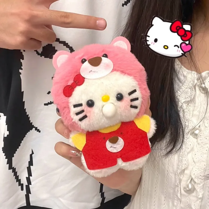 

Kawaii Sanrio Hello Kitty Keychain Cartoon Plush Bag Pendant Recording Doll DIY Material Kit Cute Creativity Girlfriend Gift