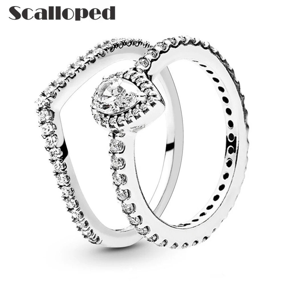

SCALLOPED Fashion Water Drop Wedding Rings For Women 2022 Hot Pear Shaped Zircon Jewelry Set Engagement Band Anniversary Gifts