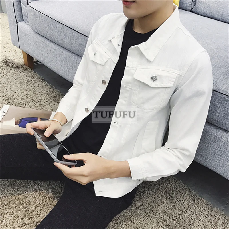 

2022Autumn stretch denim jacket men's Korean version slim white denim jacket student top denim jacket men's trend