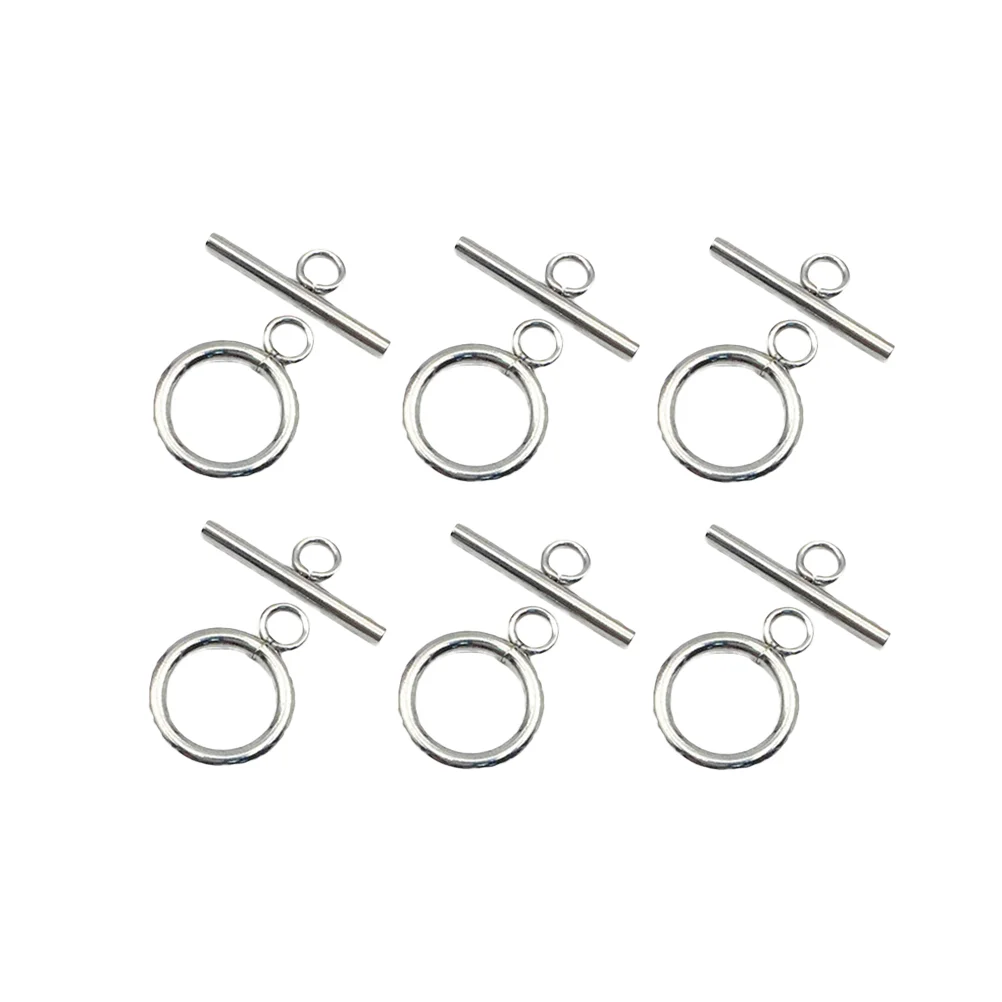 

20 Sets DIY Jewelry Buckles Platinum Round Stainless Steel Flat Lead Free Necklace Buckles OT Bracelet TO Buck Toggle Clasps