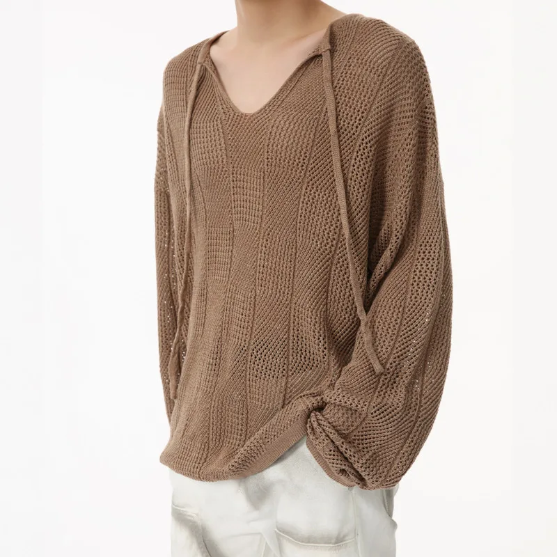 Мужской свитер с вырезами свободный винтажный пуловер оверсайз в Корейском