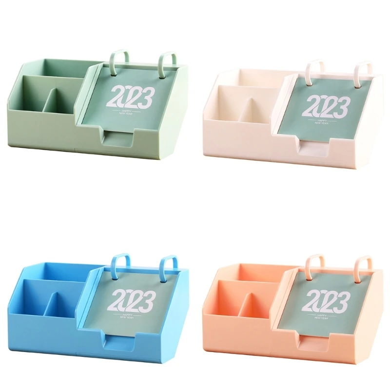 

Multi-functional Pen Holder with 2023 Calendar Planner 3 Compartment Large Capacity for Office Desk Organizers Holder