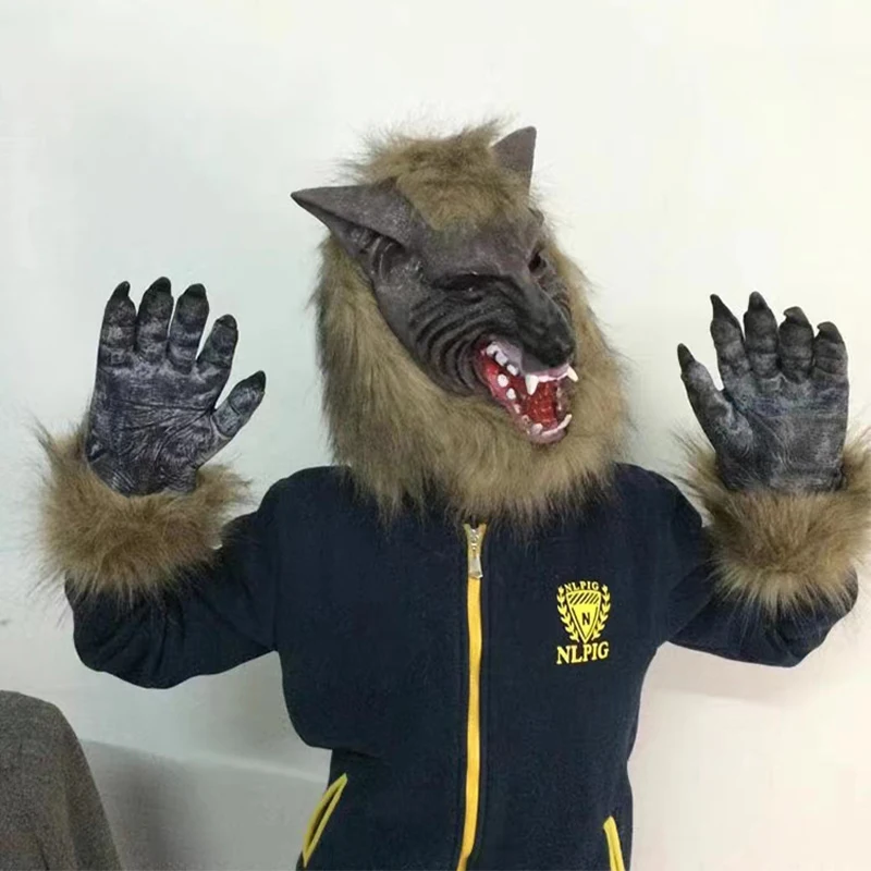 

Halloween Creepy Wolf Cosplay Wolf Werewolf Claws Set Gloves Terror Devil Fancy Headdress Performance Props Party Dress Up