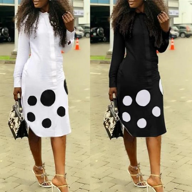 

African Dresses For Women Dashiki Polka Dot African Clothes Summer White Black Printed Retro Bodycon Africa Dress