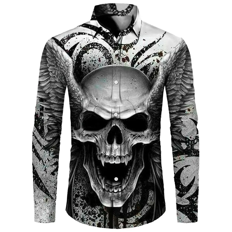Крутая Готическая Мужская рубашка с 3D-принтом черепа на пуговицах отложным