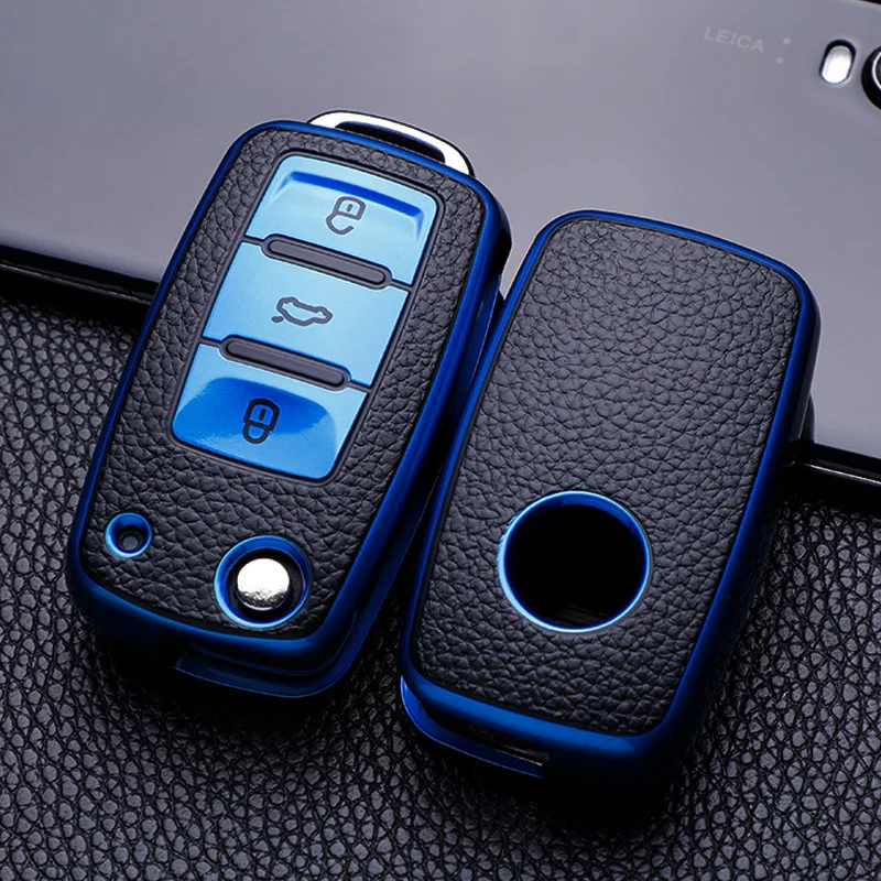 

Кожаный чехол для автомобильных ключей, флип-чехол для Volkswagen Polo, Tiguan, Passat, Golf, Jetta, Lavida, Skoda Octavia