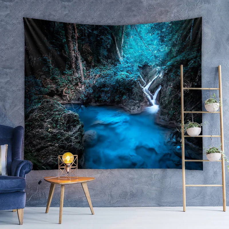 

Virgin Forest Tapestry Green Tree in Misty Landscape Art Wall Hanging Nature Scenery Aesthetic Decoration Living Room Bedroom