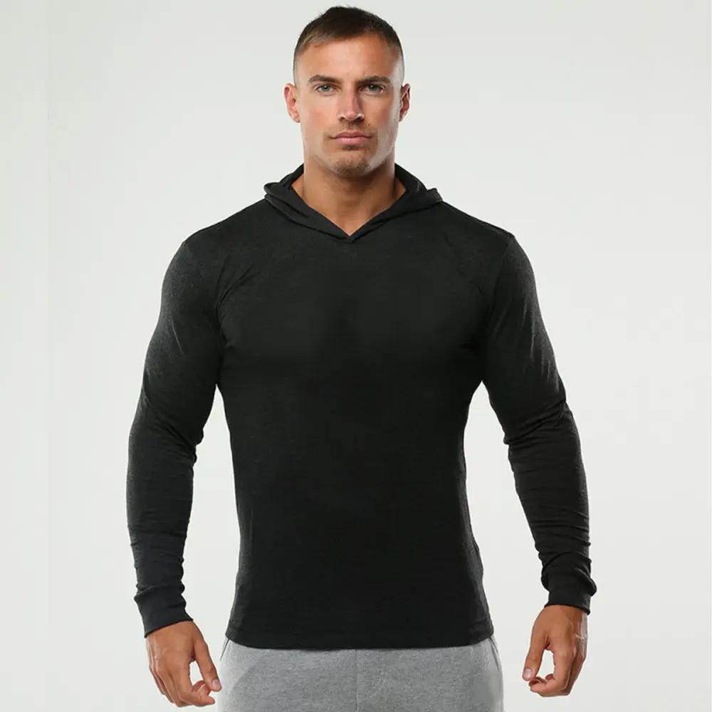 Men's Lightweight Stretch Long-Sleeve Hooded T-Shirt Athletic Workout Running Hoodies Gym Muscle Sweatshirt Pullover images - 6