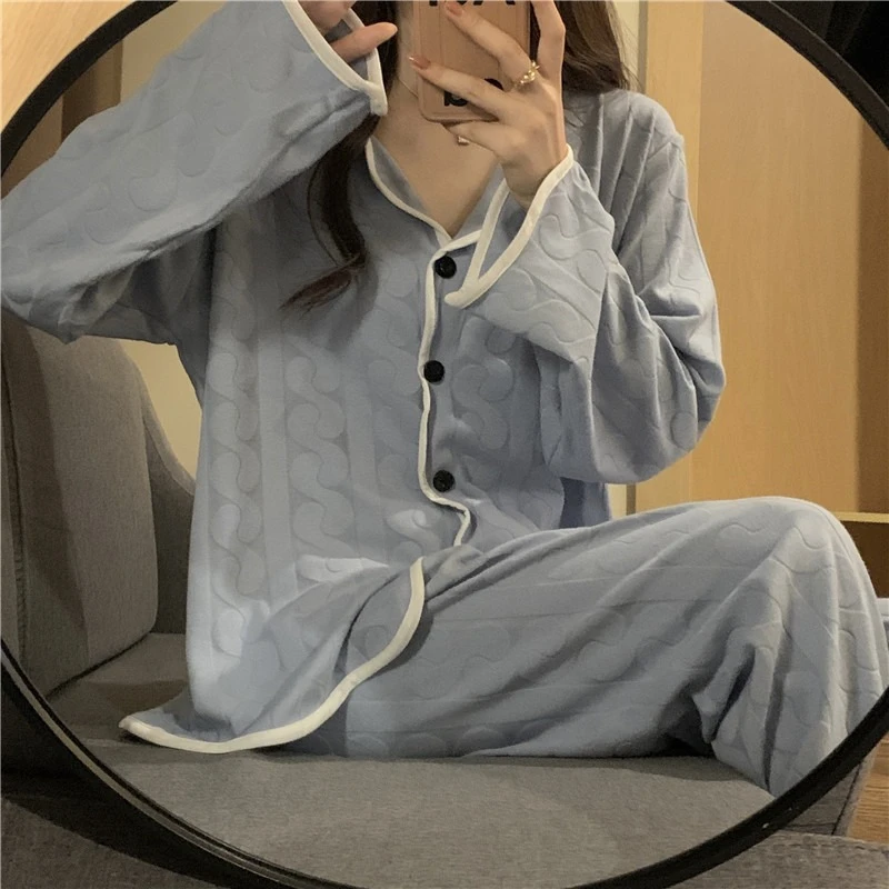 Milk Silk Pajamas Women's Suit Ladies Thin Two-piece Long-sleeved Pajamas Home Clothing Fashion Cute Student Pajamas Robe Sets