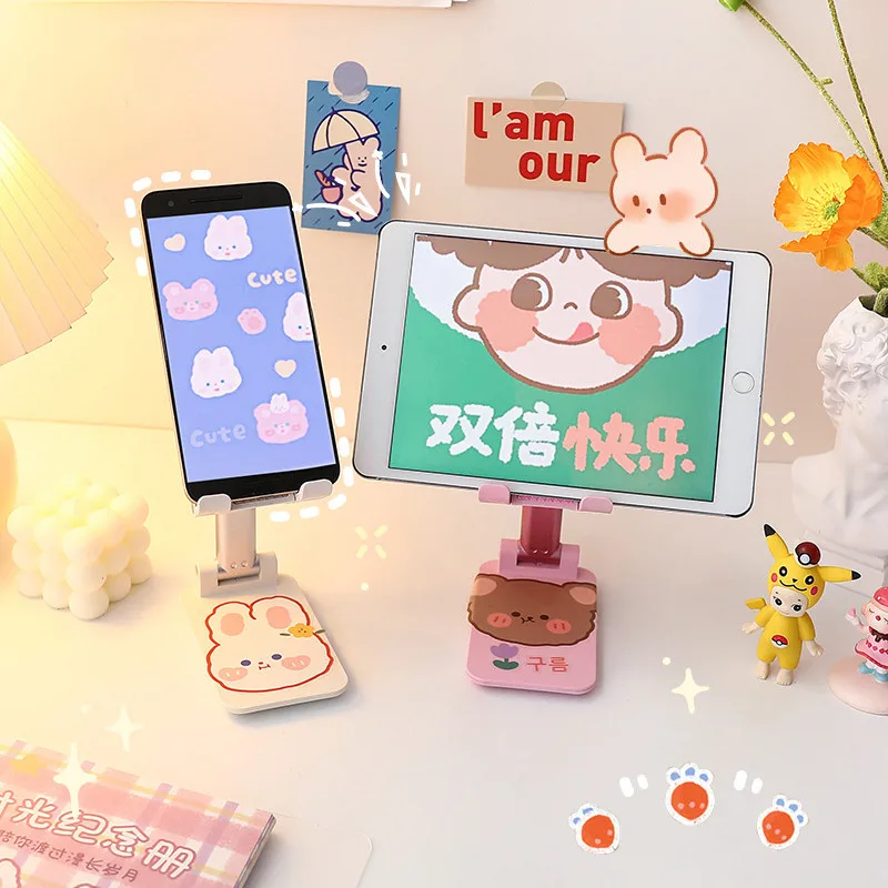 

1 Piece Ins Korean Mobile Phone Foldable Holder Cute Cartoon Silicone Non-slip Phone Stand Organizers for Desk Student Room