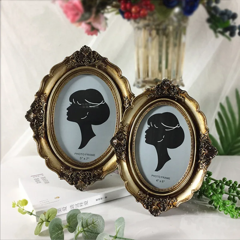 Retro Resin Photo Frame Art Oval Decoration Photo Frame Art Portrait Display Decorate Home Creative Wall Hanging Decoration Gift