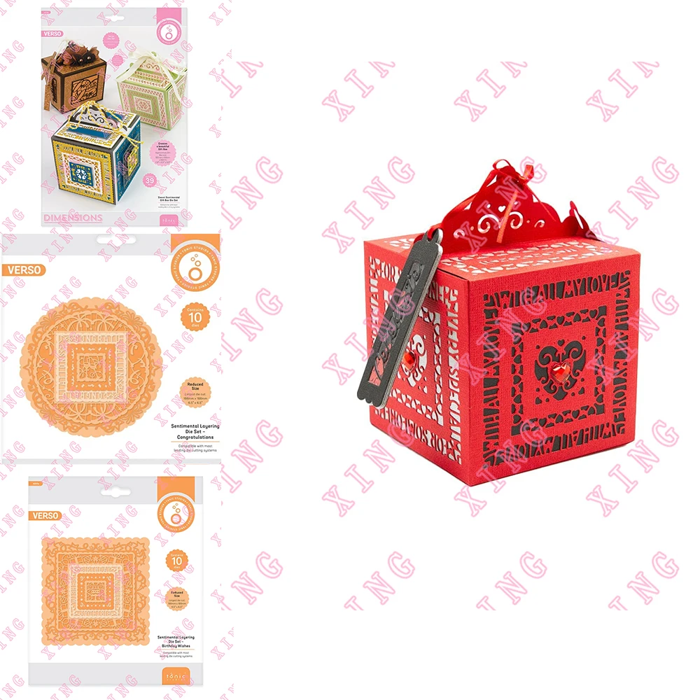 

2022 Sweet Sentimental Gift Box Die Set Congratulations Birthday Wishes Metal Cutting Dies Scrapbook Decorate Embossing Stencils