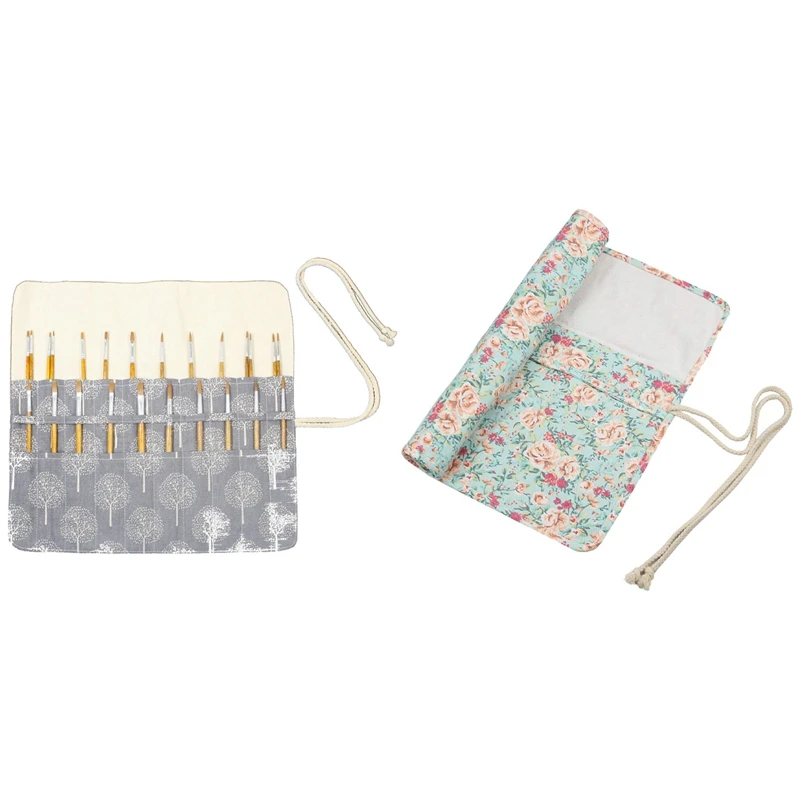 

2X 20 Pockets Art Paint Brushes Case Roll Up Pen Holder Canvas Pouch Bag