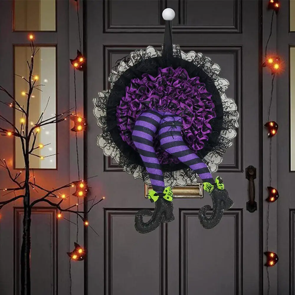 

2024 Halloween Decorations Front Door Wreath Garland Hanging Decor Pumpkin Witch Legs Party Supplies