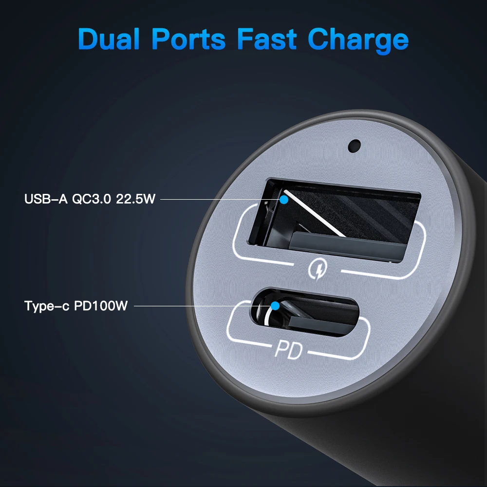 Автомобильный прикуриватель Anchtek 100 Вт USB Type-C PD 2 порта QC3.0 быстрая зарядка