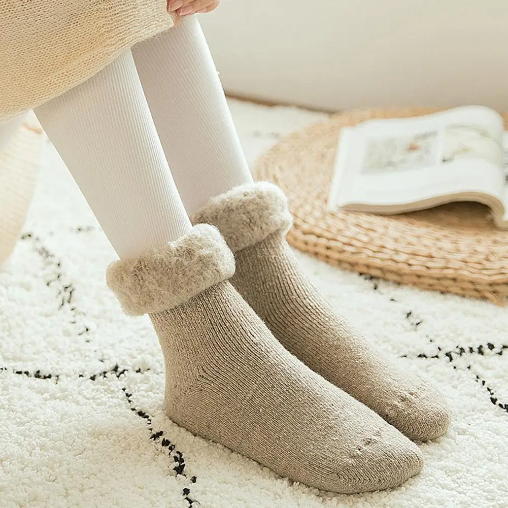 

Women Winter Cozy Fluffy Cashmere Socks Thickened Soft Comfortable Breathable Soild Colors Warm Sleep Floor Socks For Men Women