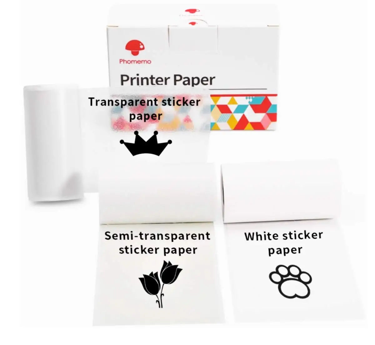 3 rollen 50mm * 3,5 m Phomemo Weiß/Transparent/Semi-Transparent Selbst-Adhesive Thermische Aufkleber papier M02/M02S/M02Pro/M03 Drucker