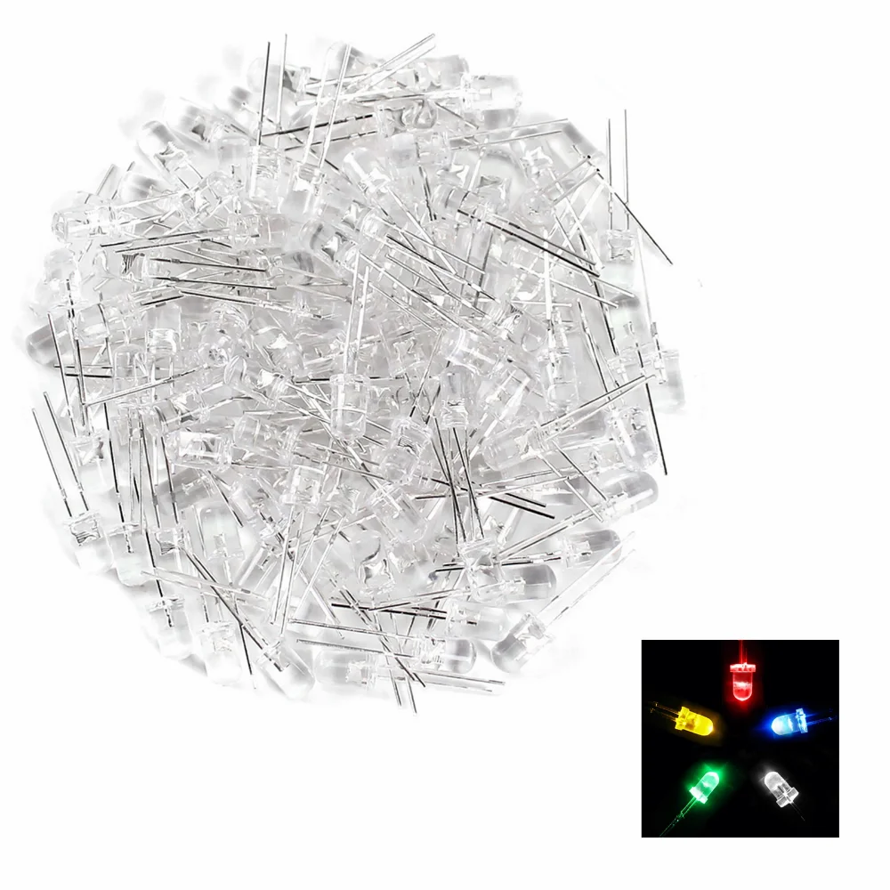

500Pcs 5mm Led Diode Clear Bright Multicolor Individual Light Emitting Diodes Assortment Kit Red/Green/Blue/Yellow/White/Orange