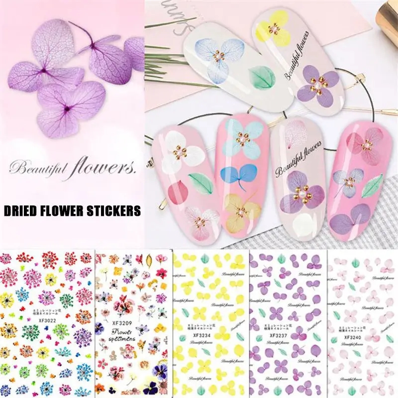 

2D Nail Art Decals Spring Pink Sakura False Nail Sticker Preserved Dried Flower Nail Decoration Florals Petals Flowers Back Glue