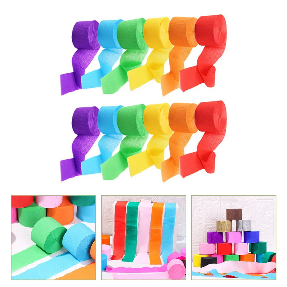 

12pcs Crepe Paper Colorful Streamers Colored Paper Streamer Birthday Wedding Decorations