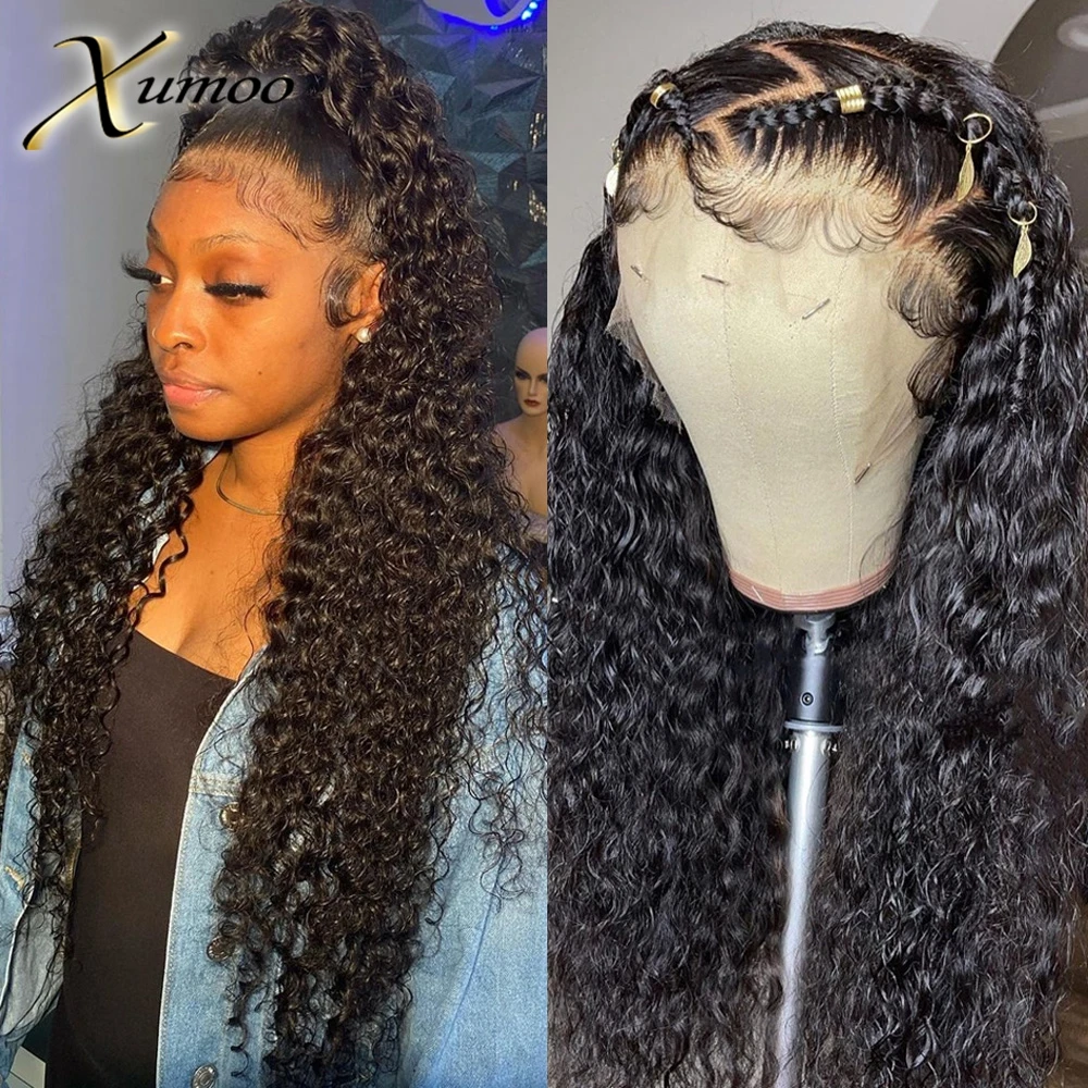 

XUMOO натуральный цвет 13x4 кудрявые прозрачные кружевные передние человеческие волосы парики с глубокой волной для женщин бразильские парики без повреждений из клея предварительно выщипанные