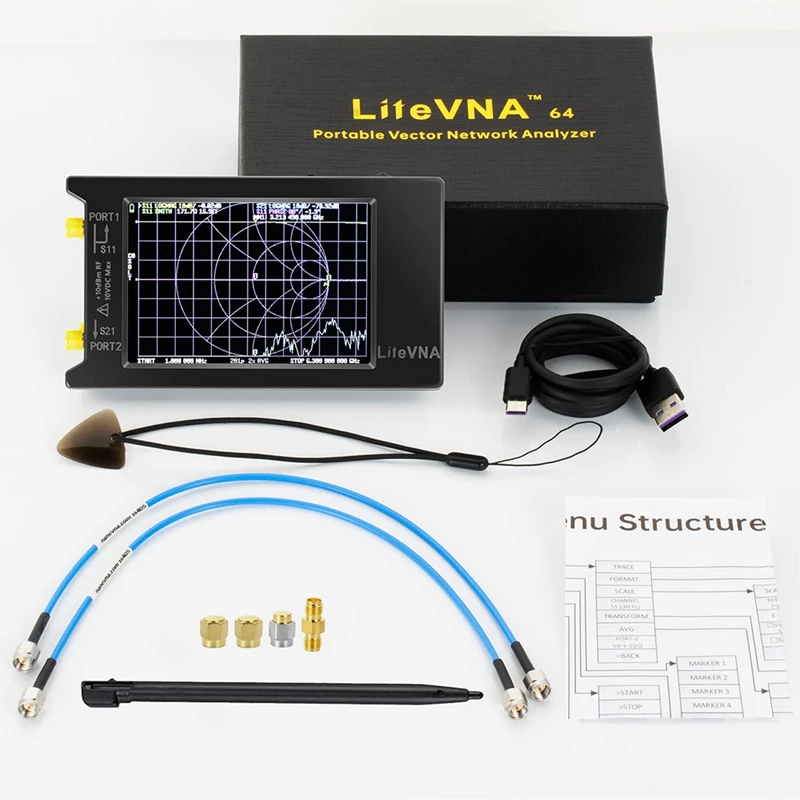 Портативный Векторный анализатор сети NanoVNA-LiteVNA 50KHz-6.3 ГГц 4-дюймовый антенный HF VHF