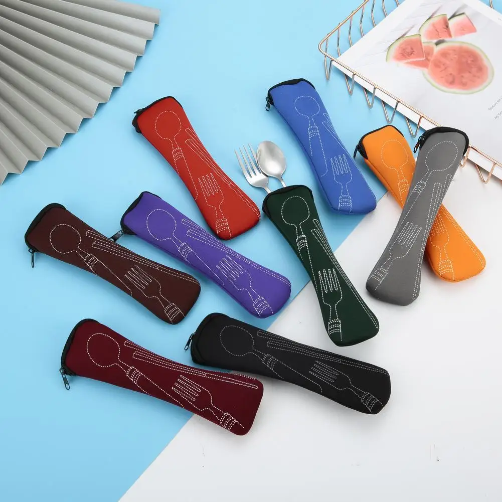 

Tableware Bag Portable Wear-resistant Fabric Tableware Spoon Fork Storage Pouch for Office