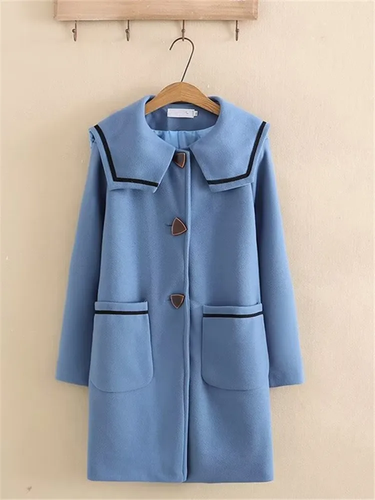 Plus Size Women's Clothing Autumn And Winter Jacket Lapel Long Sleeves Medium And Long Windbreaker Extra Large Size Woolen Coat