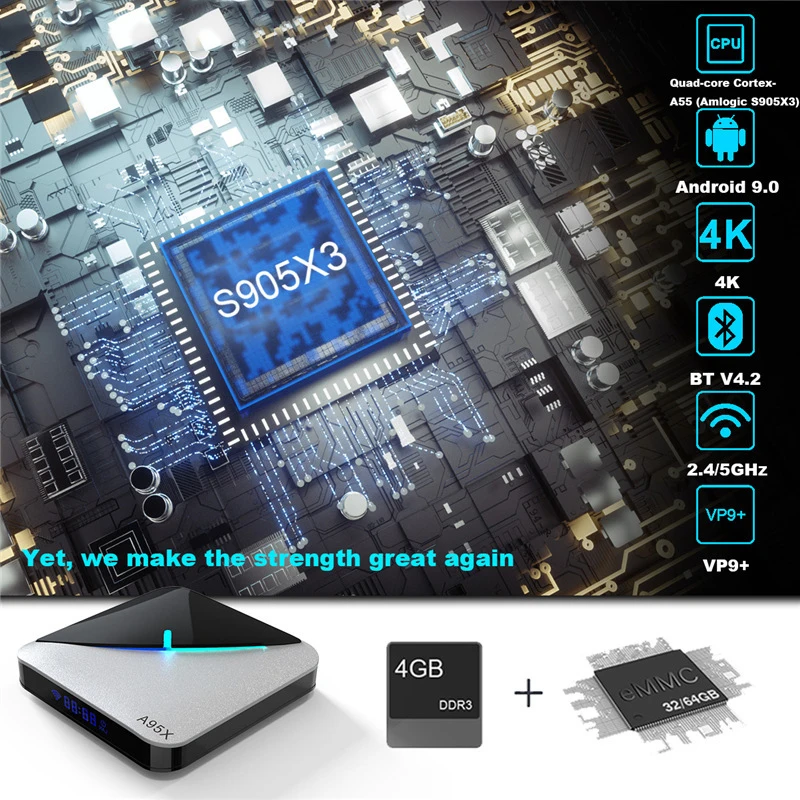 ТВ-приставка Woopker Amlogic S905X3 A95X F3 AIR Android 9 0 RGB-подсветка 4 + 64 ГБ двойной Wi-Fi 4K |