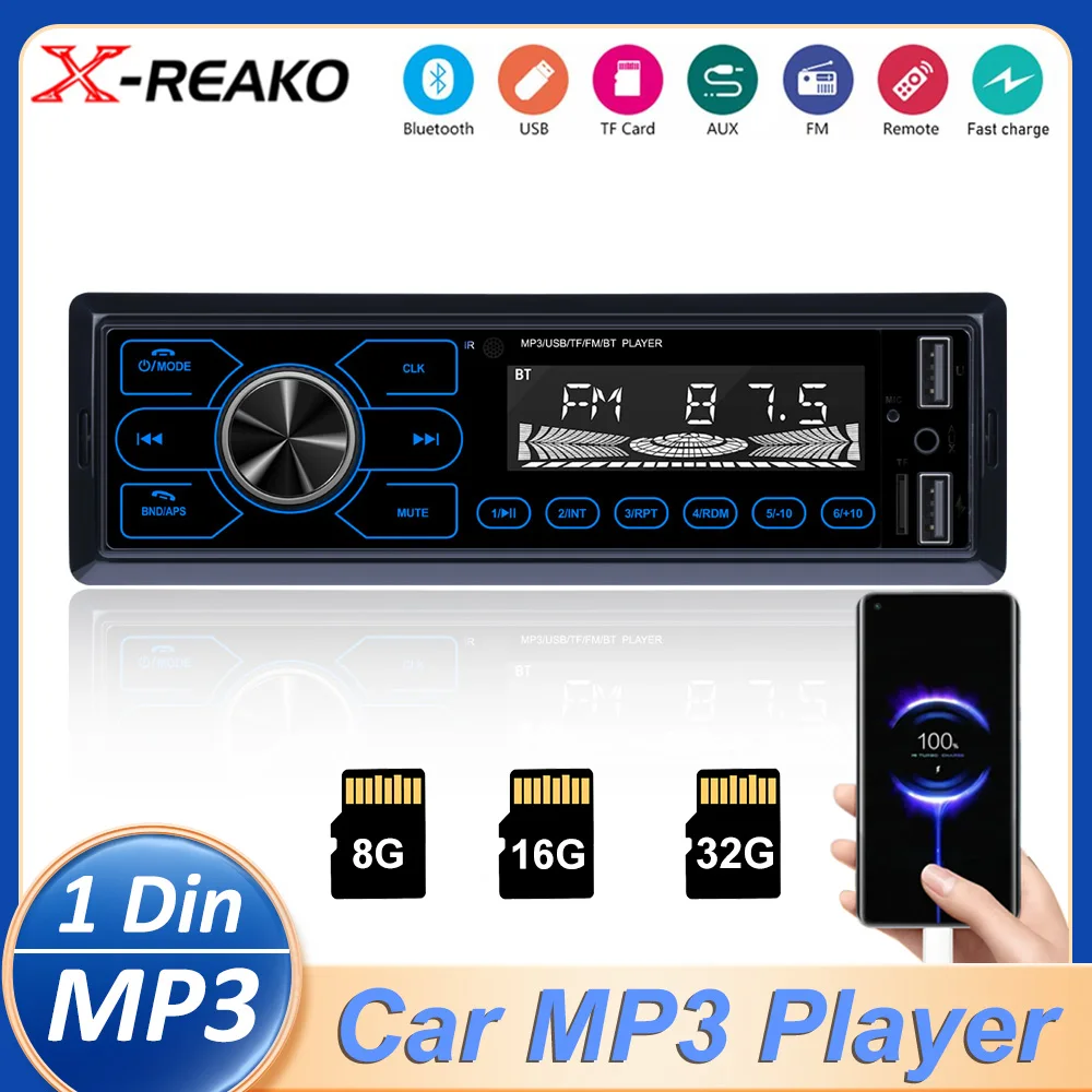 

X-REAKO Car MP3 Player 1 Din Car Radio Bluetooth FM Radio Auto AUX 2 USB TF Fast Charging Car Multimedia Player 620