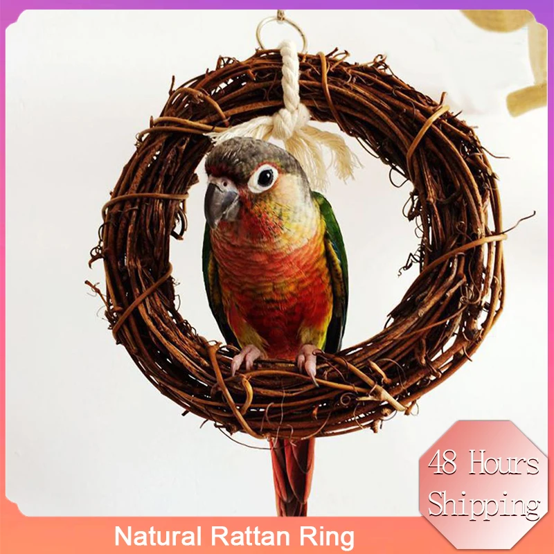 

Parrot Natural Rattan Ring Hanging Swing Toys Perch Stand Bird Cage Accessories DIY Craft Door Wall Hanging Pendant Decor Party