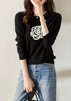 embroidered sweater peony ladies knit crew neck sweater suitable for spring autumn wear for work casual office ladies