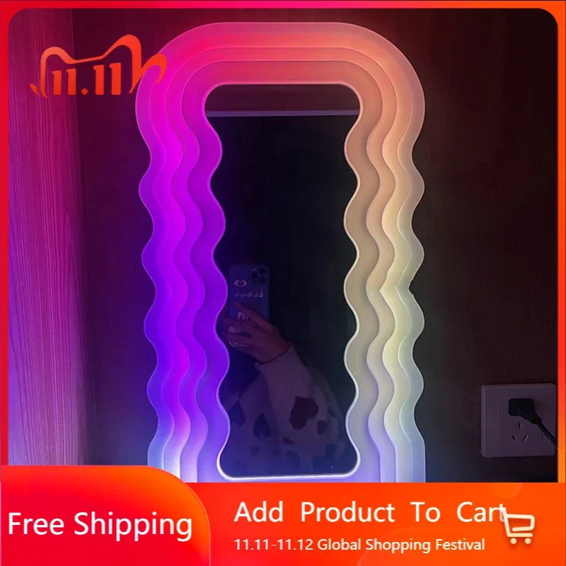 

Decoration Frame Mirror Bathroom Light Design Wavy Hairdressing Full-body Dressing Mirror Hallway Grand Miroir House Decoration