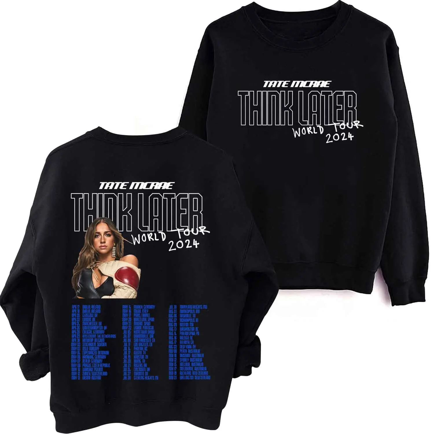 Толстовка Tate Mcrae Think топ-тур 2024 года с круглым вырезом и длинным рукавом