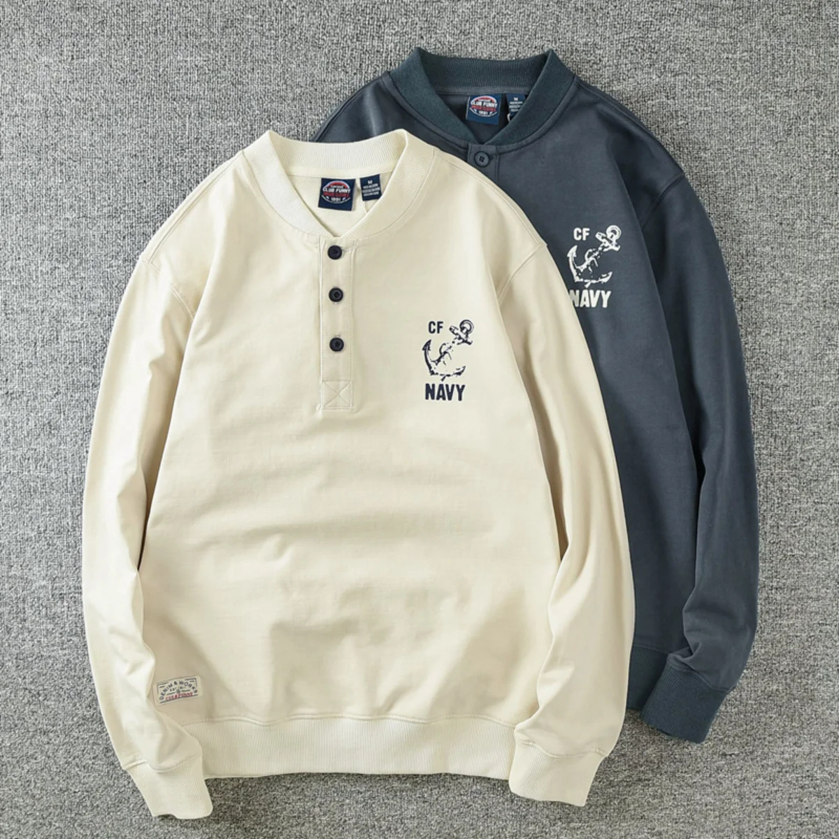 

Мужская футболка с длинным рукавом и воротником «Генри»